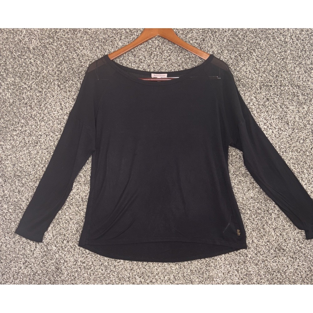 Juicy Couture Women's S Black Long Sleeve Sheer Shoulder Panel Shirt Viscose EUC